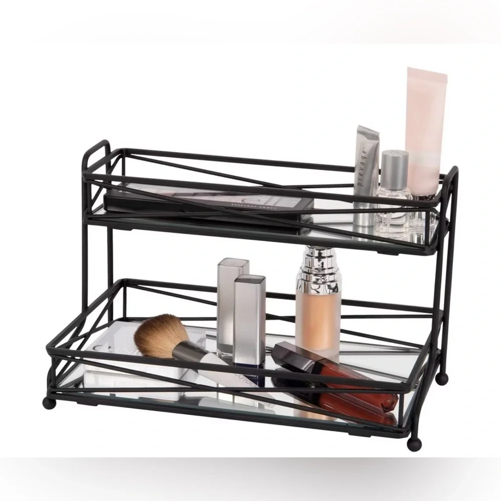 Home Details Matte Black 2-Tier Vanity Tower Tray